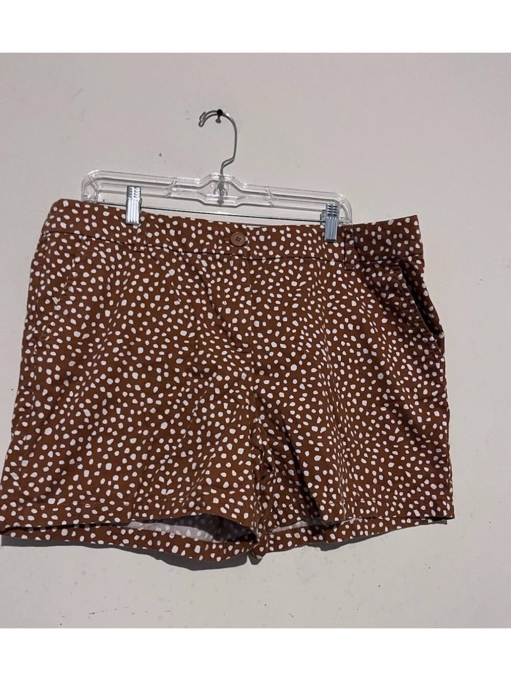 LOFT Chino Spotted Shorts Brown White Size 14 6" Inseam 100% Cotton Pockets